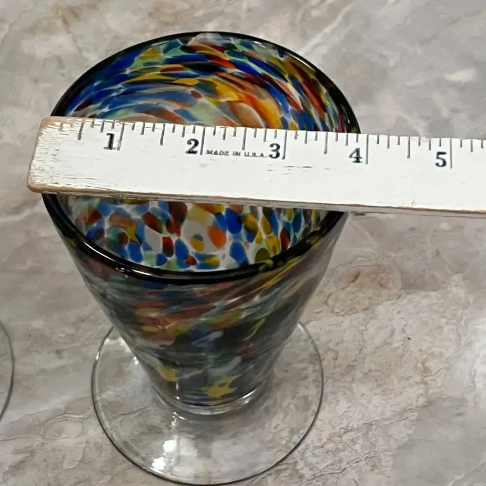 2 Confetti Speckled Footed Glass Vase Goblet or Ice Cream Sundae Glass 6